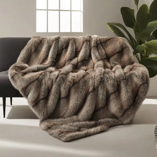 Luxury Faux Fur Blanket High-End Bed Fox Fur Blankets for Beds Plaid on the Sofa Cover Decoration Home Blankets and Throws