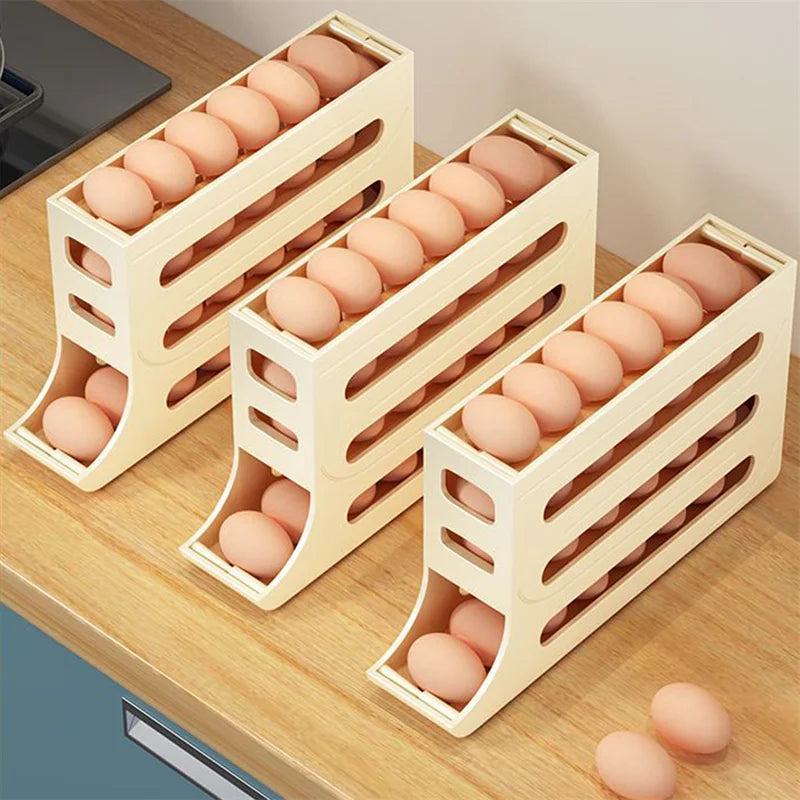 Automatic Scrolling Egg Rack Holder Storage Box Egg Basket Food Containers Egg Case Holder Refrigerator Storage Organizer