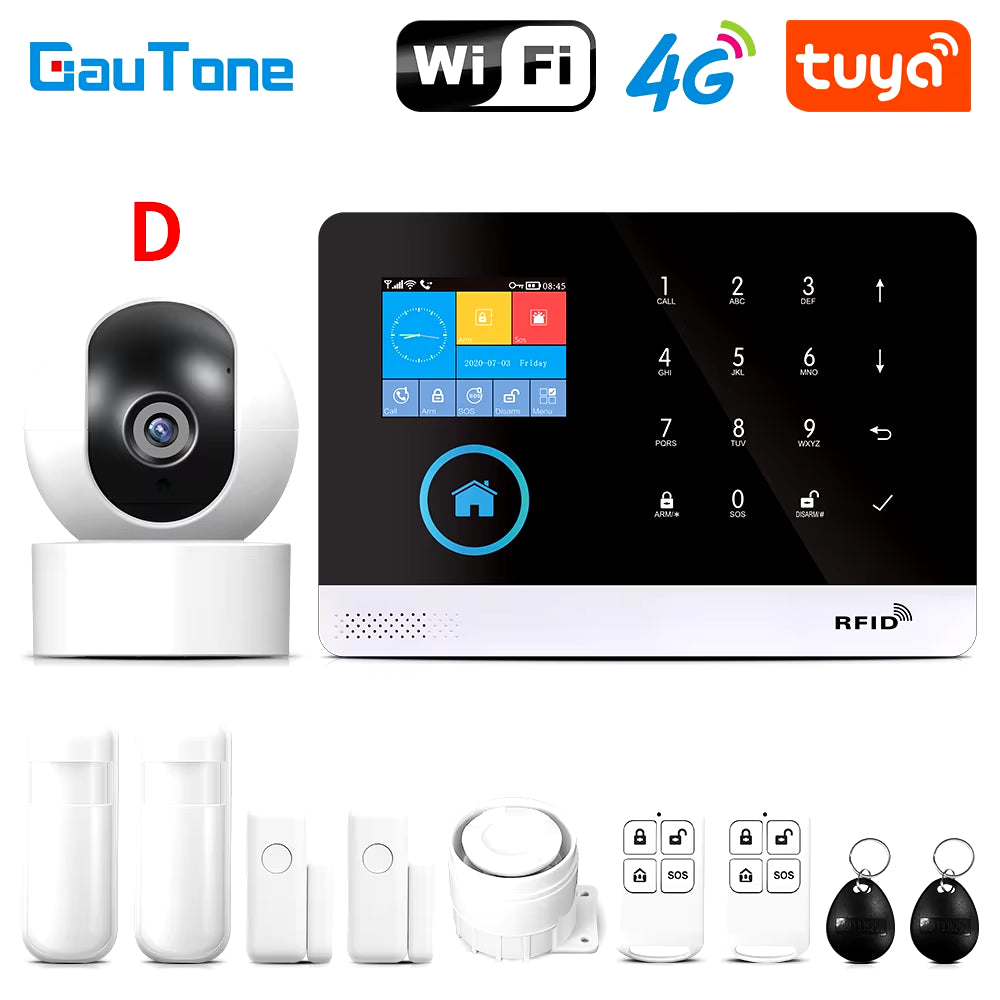 PG103 Tuya 4G 3G Alarm System GSM Home Security with IP Camera Wireless Solar Siren Support Alexa Smart Life