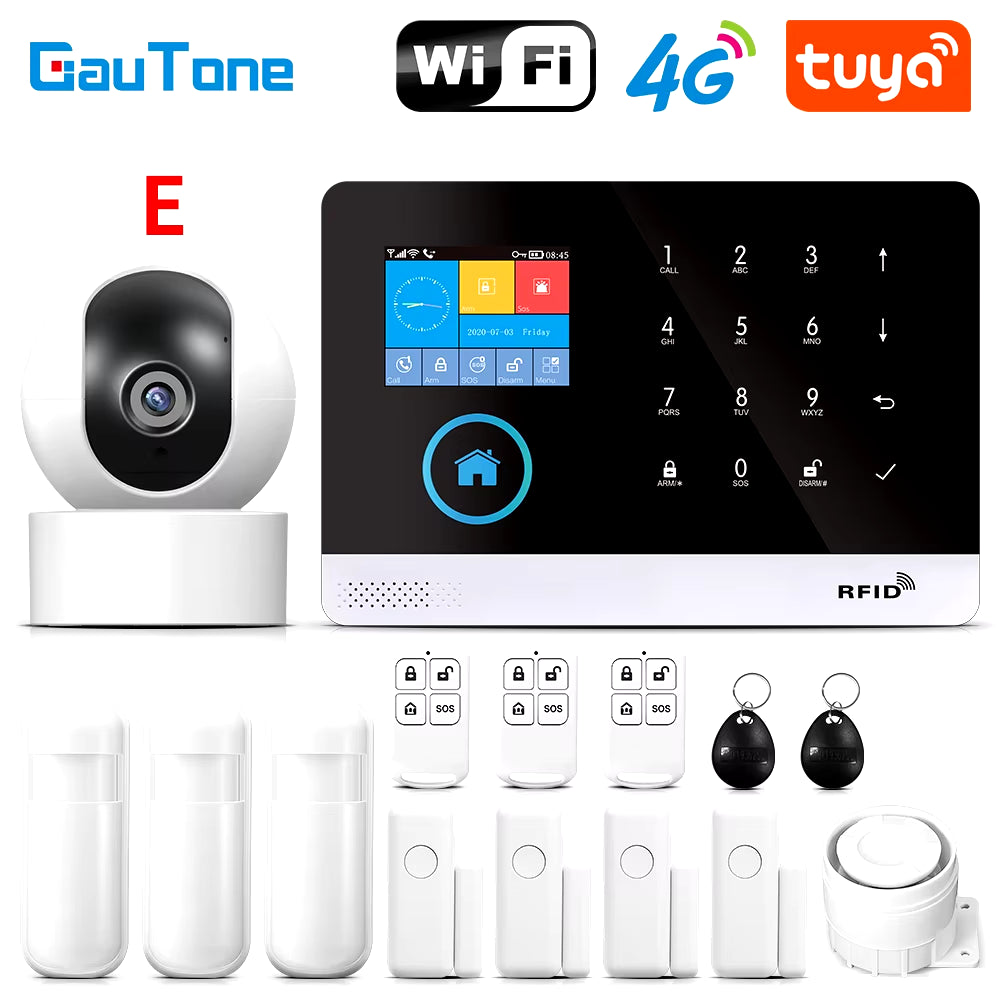 PG103 Tuya 4G 3G Alarm System GSM Home Security with IP Camera Wireless Solar Siren Support Alexa Smart Life