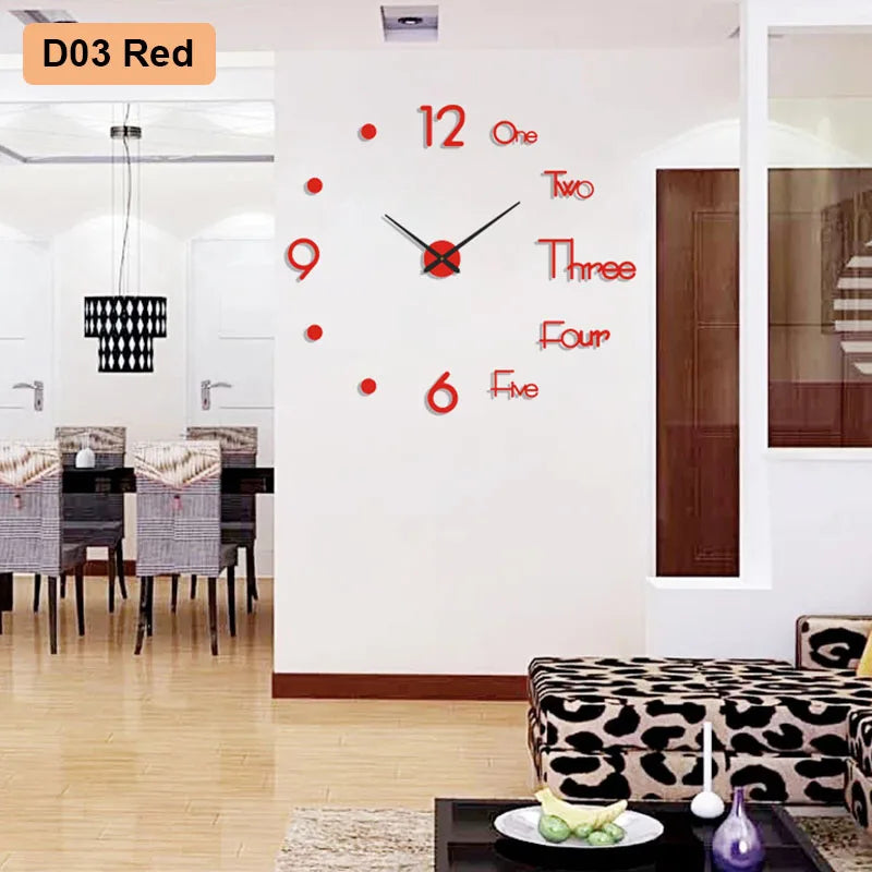 Soundless 90 to 120Cm Large-Sized 3D Number Poster Home Decoration DIY Wall Clock for Living Room Bedroom Study Hotel Big Decor