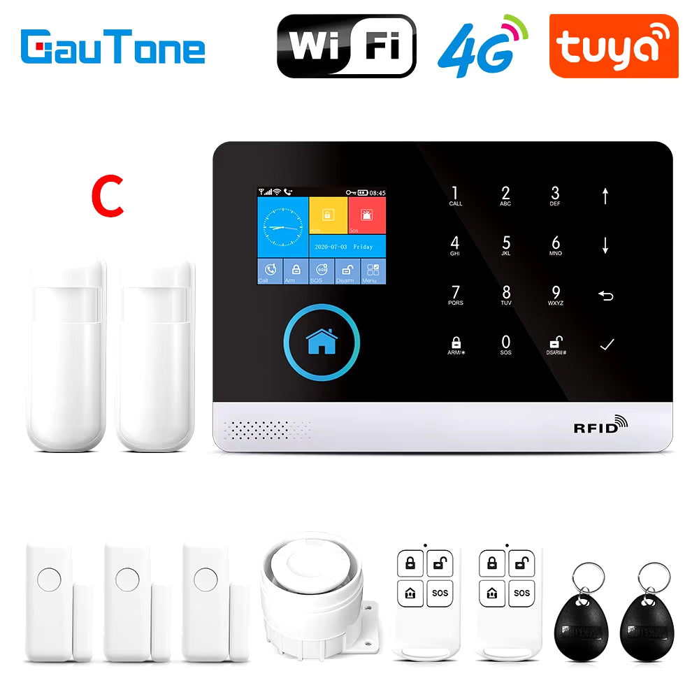 PG103 Tuya 4G 3G Alarm System GSM Home Security with IP Camera Wireless Solar Siren Support Alexa Smart Life