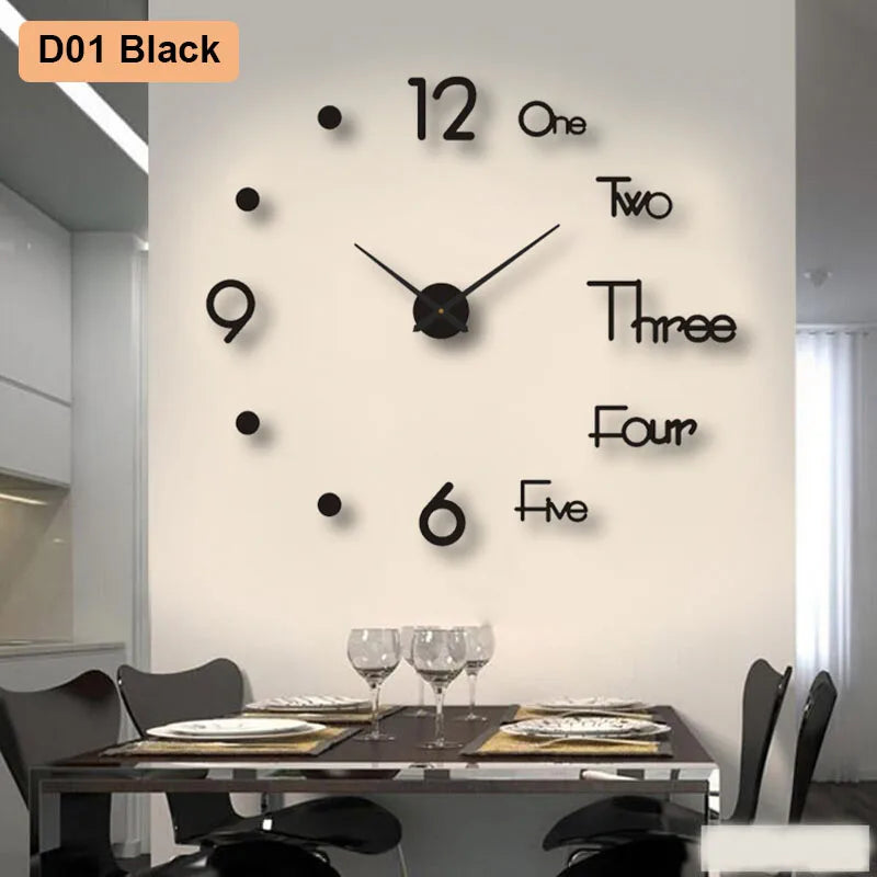 Soundless 90 to 120Cm Large-Sized 3D Number Poster Home Decoration DIY Wall Clock for Living Room Bedroom Study Hotel Big Decor