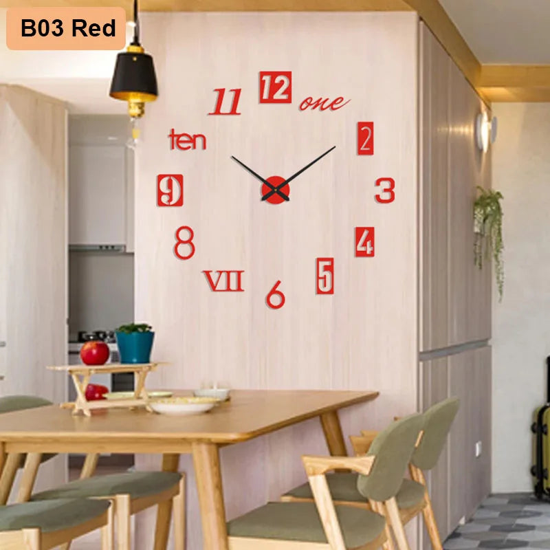 Soundless 90 to 120Cm Large-Sized 3D Number Poster Home Decoration DIY Wall Clock for Living Room Bedroom Study Hotel Big Decor